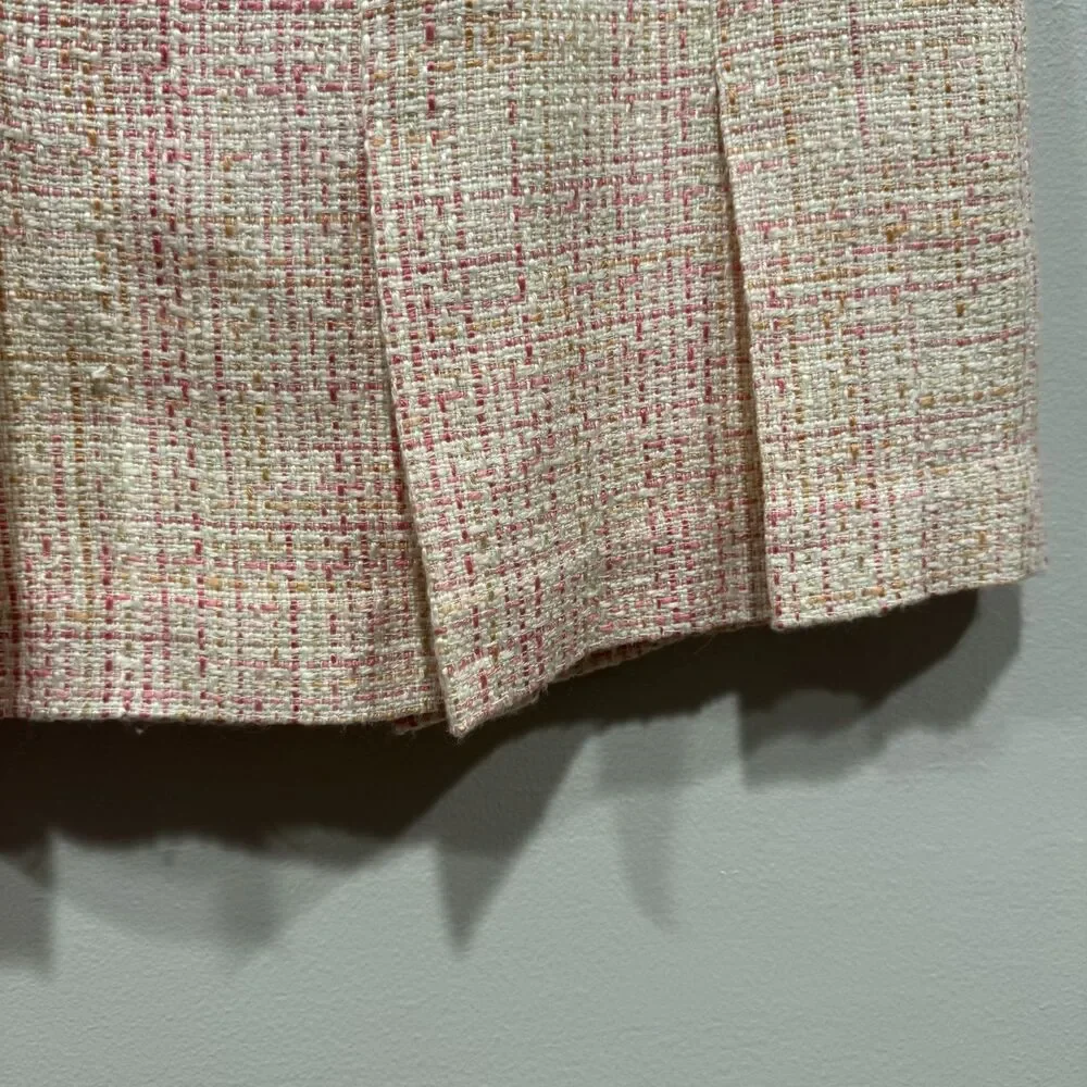 Vintage Skirt Pink & White Short Mini Pencil Tweed Pleated Preppy Women sz 4